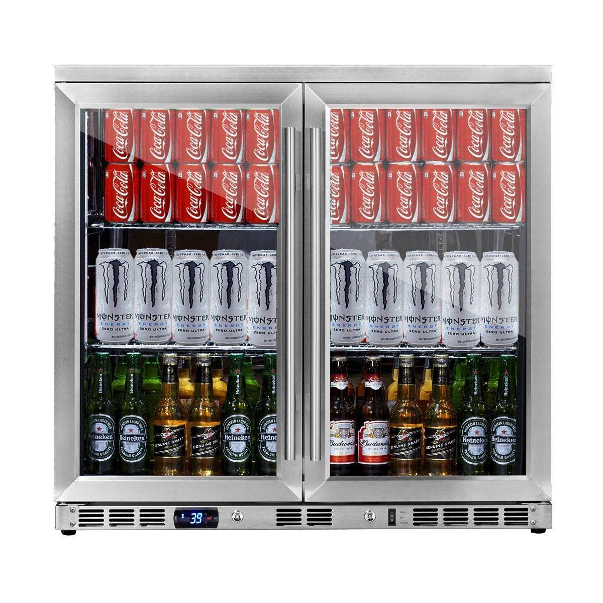 WineCools- KBU56M 36 Inch Heating Glass 2 Door Built In Beverage Fridge