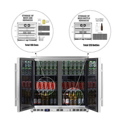 WineCools- KBU56M 36 Inch Heating Glass 2 Door Built In Beverage Fridge