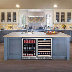 WineCools- KBU50BW3 48 Inch Glass Door Wine And Beverage Fridge Center Built In